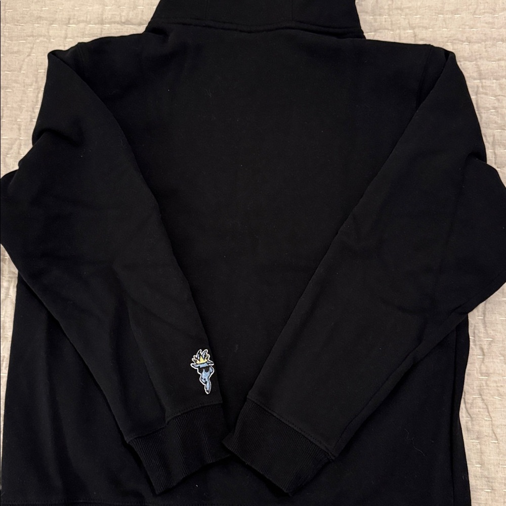Classic Black Hoodie with Blue Embroidered Design - Picture 5 of 12